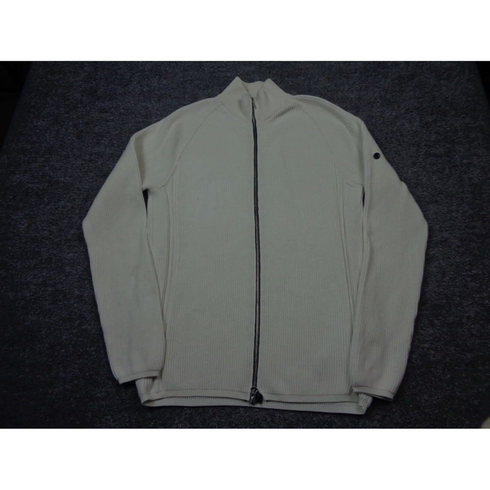 Stone Island Wool Sweater White L Full Zip‎ Ribbed Knit  Full Zip Quiet Luxury